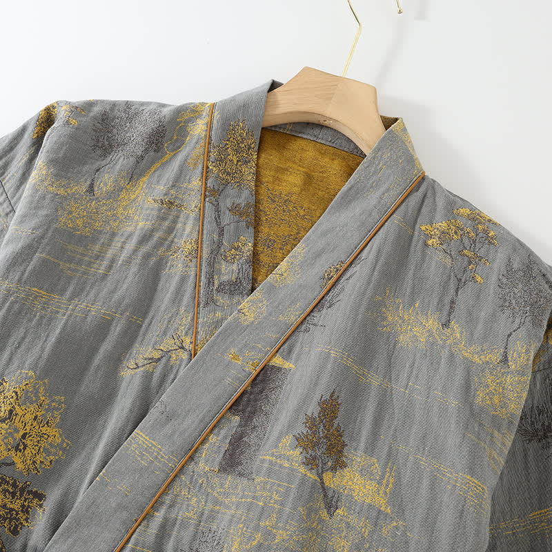 Neutral Landscape Kimono Cotton Pajama Set - image 5