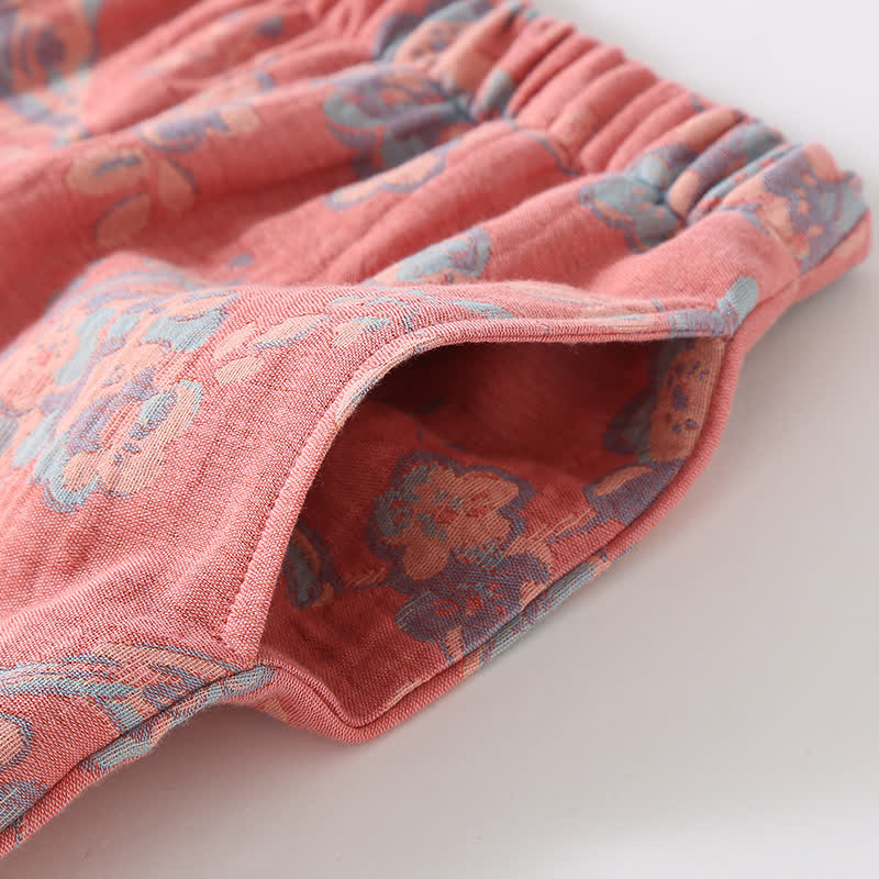 Floral Bird Frog Button Cotton Pajama Set - image 4