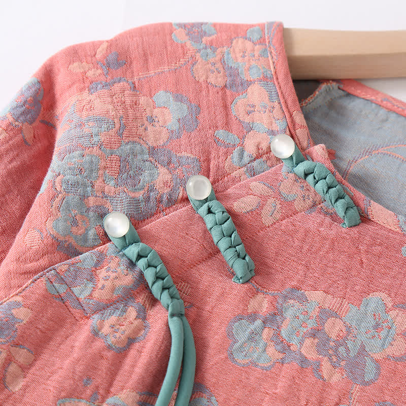 Floral Bird Frog Button Cotton Pajama Set - image 3