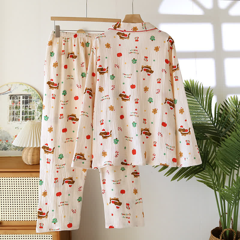 Christmas Motif Cotton Gauze Pajama Set - image 1