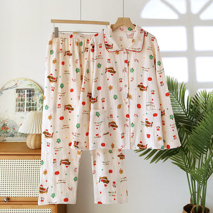 Christmas Motif Cotton Gauze Pajama Set - XL - image 0