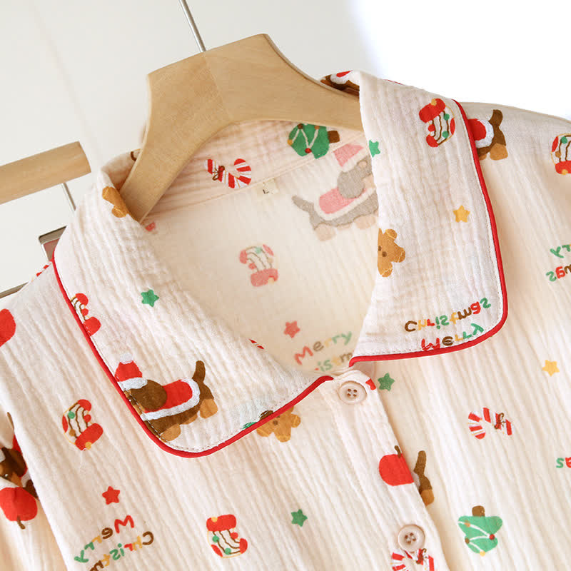 Christmas Motif Cotton Gauze Pajama Set - image 3