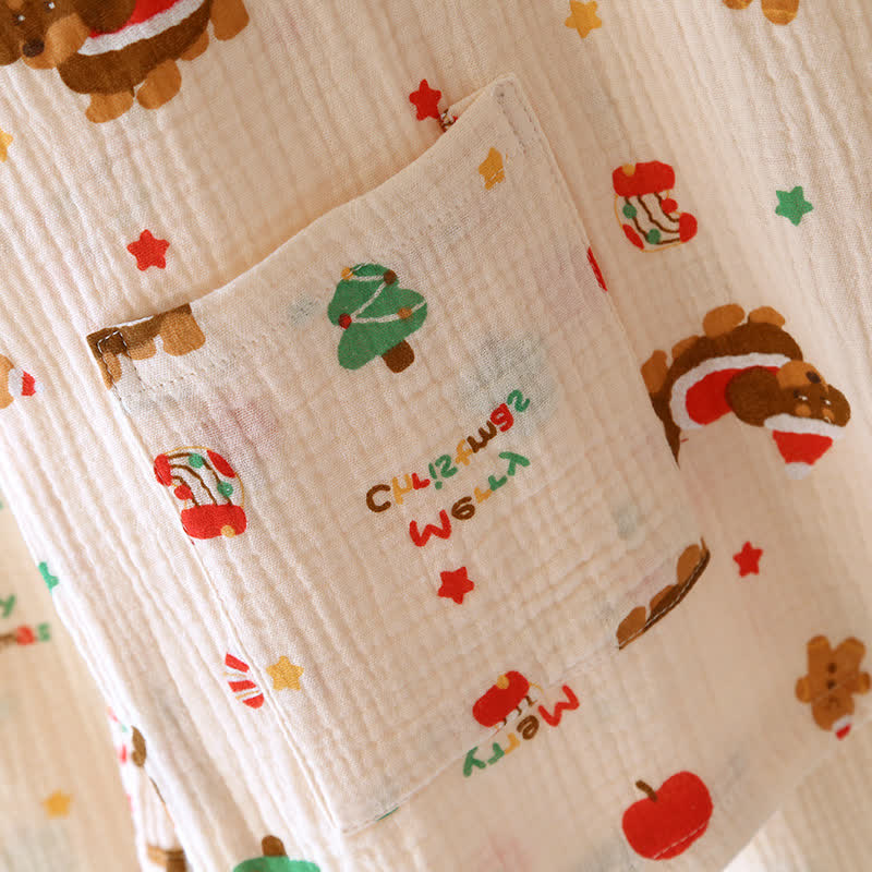 Christmas Motif Cotton Gauze Pajama Set - image 4