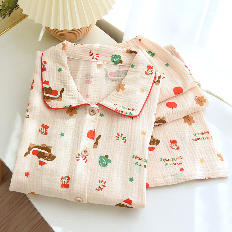 Christmas Motif Cotton Gauze Pajama Set - image 2