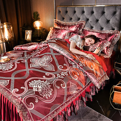 Satin Jacquard Bed Skirt Bedding Set (4PCS) - King - image 0