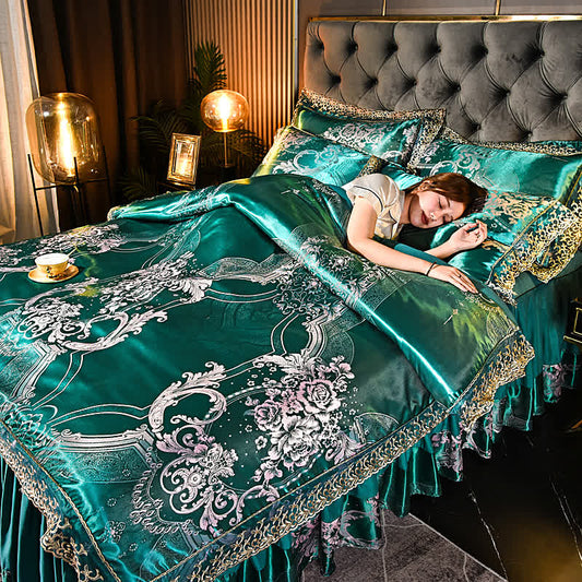 Satin Floral Bed Skirt Bedding Set (4PCS) - King - image 0