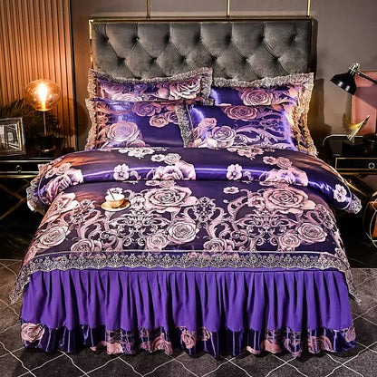 Satin Floral Lace Edge Bedding Set (4PCS) - image 1