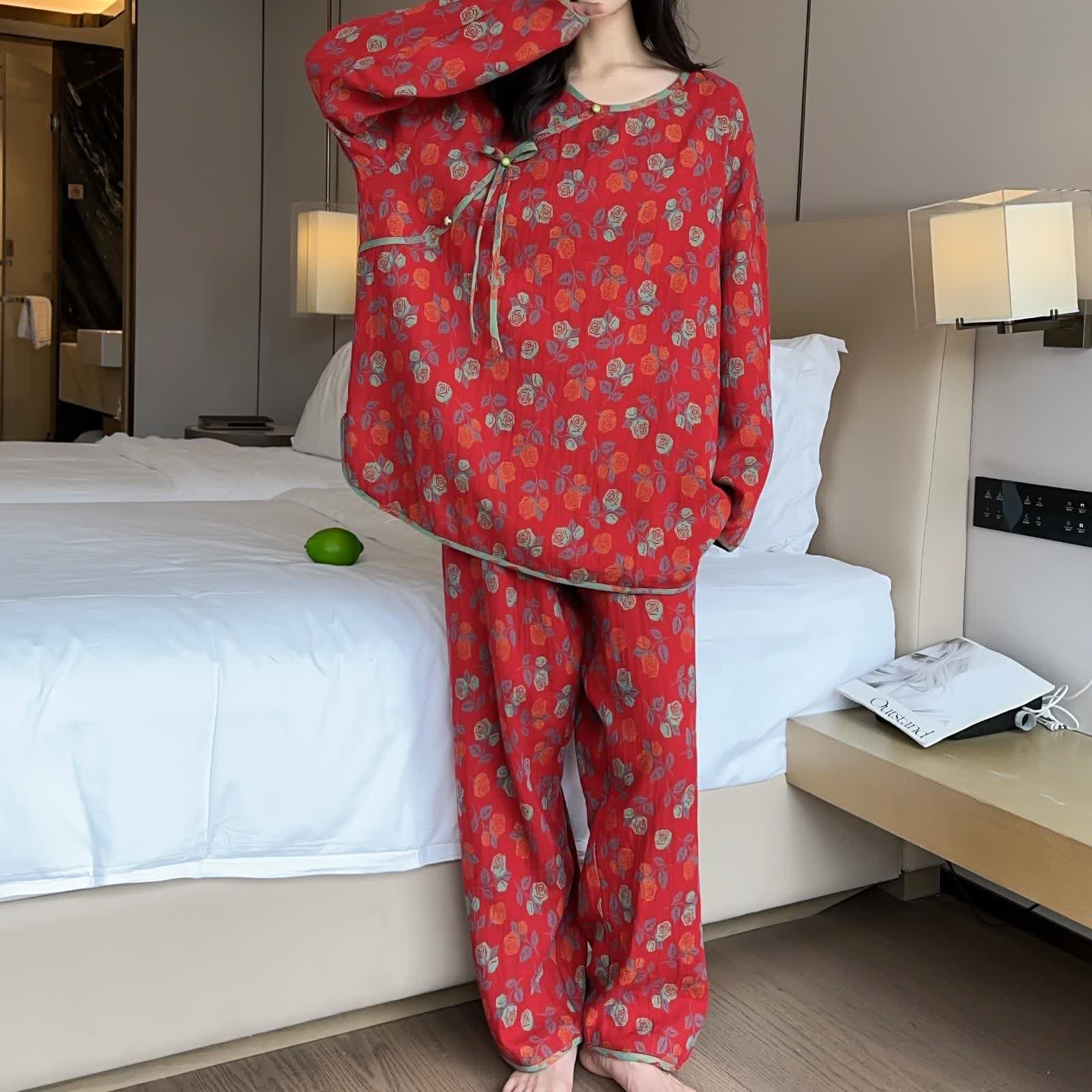 Plus Size  Rose Cotton Soft Pajama Set - image 1
