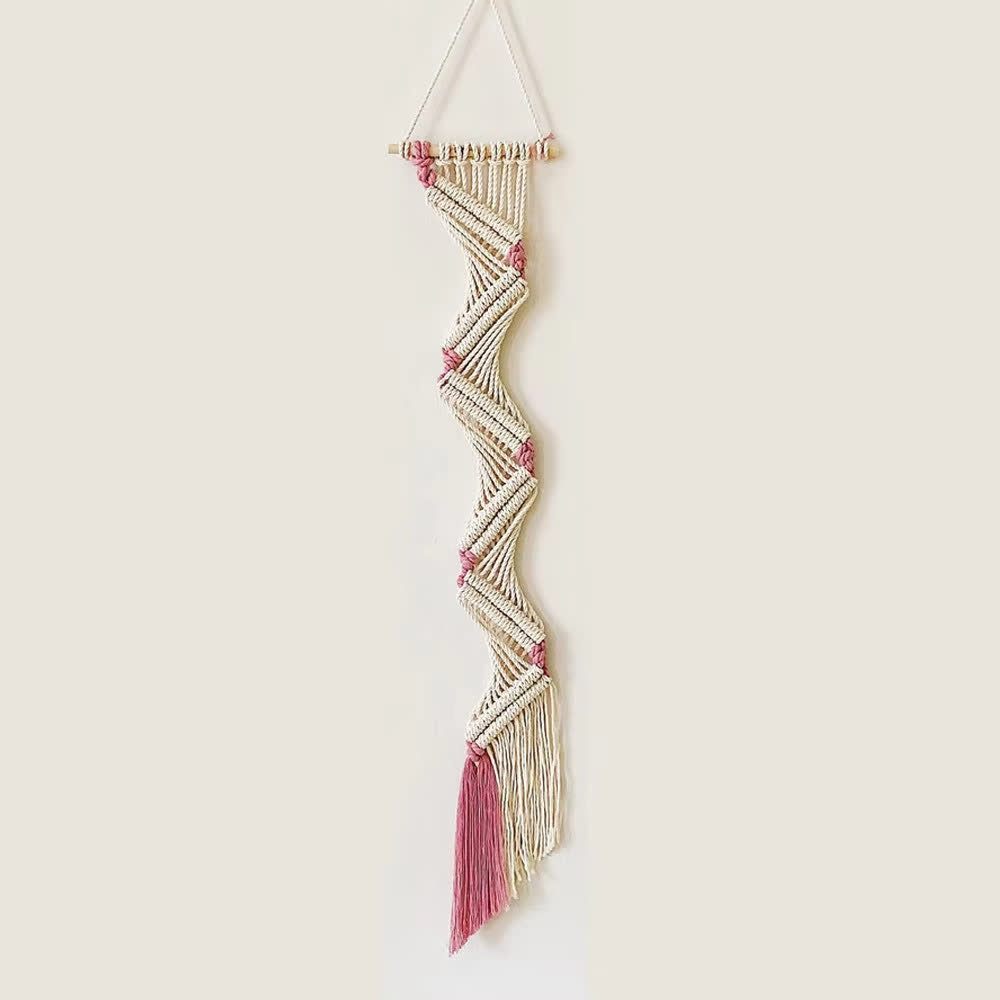 Bohemian Hand-woven Plant Holder Wall Tapestry - 7.87"W x 21.65"L - Pink - image 6