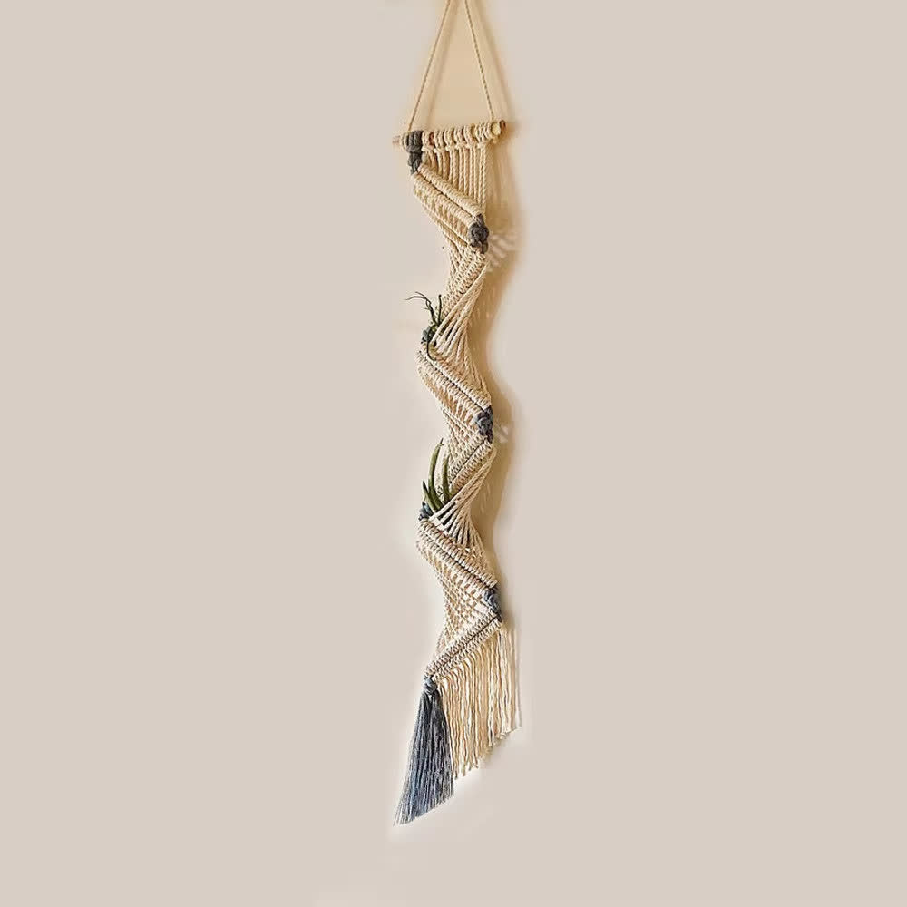 Bohemian Hand-woven Plant Holder Wall Tapestry - 7.87"W x 21.65"L - Blue - image 10