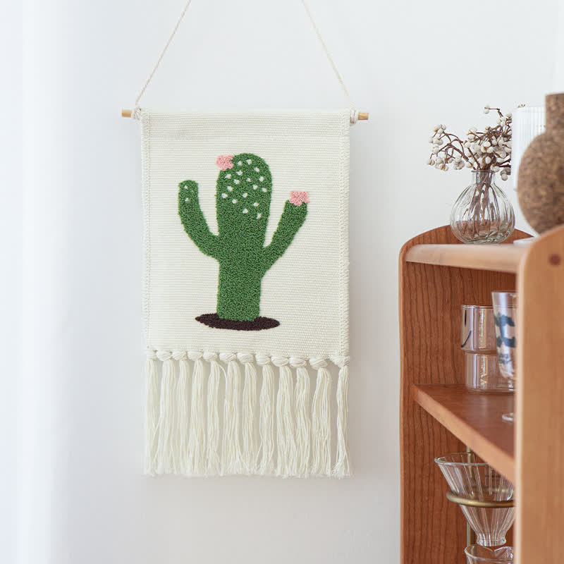 Embroidered Hand-woven Tassel Wall Tapestry - Cactus - 9.84"W x 11.8"L - image 3
