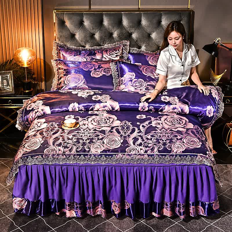 Satin Floral Lace Edge Bedding Set (4PCS) - image 2
