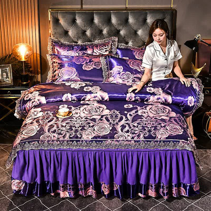 Satin Floral Lace Edge Bedding Set (4PCS) - image 2