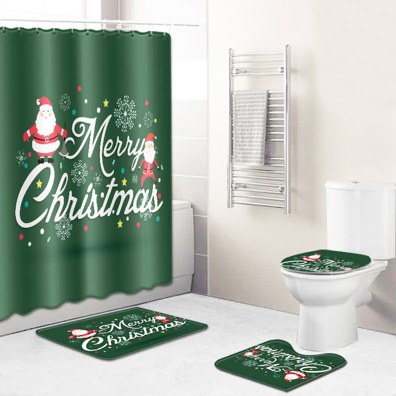 Merry Christmas Shower Curtain Mat Set - Shower Curtain with Mat Set - 71"W x 71"L - image 0