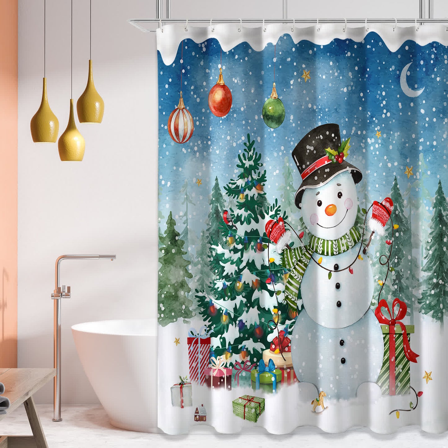 Christmas Anti-mildew Waterproof Shower Curtain - D - 71"W x 79"L - image 3