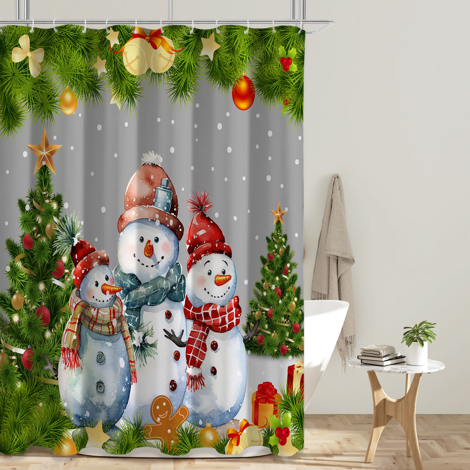 Christmas Anti-mildew Waterproof Shower Curtain - B - 71"W x 79"L - image 1