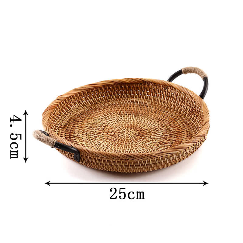 Rattan Woven Desktop Snack Storage Basket - Woven rattan + Iron - Deep Round - image 7