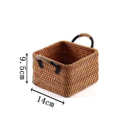 Rattan Woven Desktop Snack Storage Basket - Woven rattan + Iron - Square - image 5