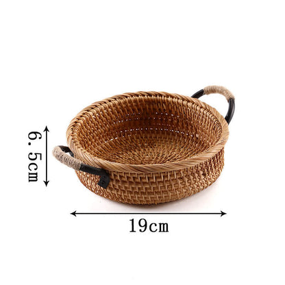 Rattan Woven Desktop Snack Storage Basket - Woven rattan + Iron - Shallow Round - image 6
