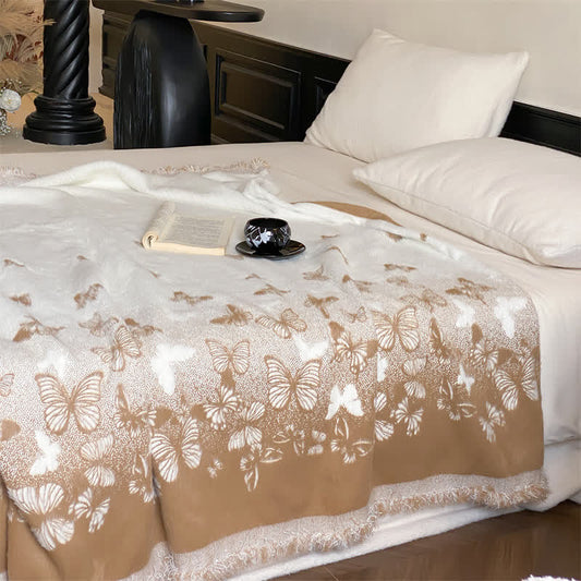 Faux Fur Butterfly Soft Throw Blanket - Coffee & White - 1pc pillowcase - 18 x 18" - image 0