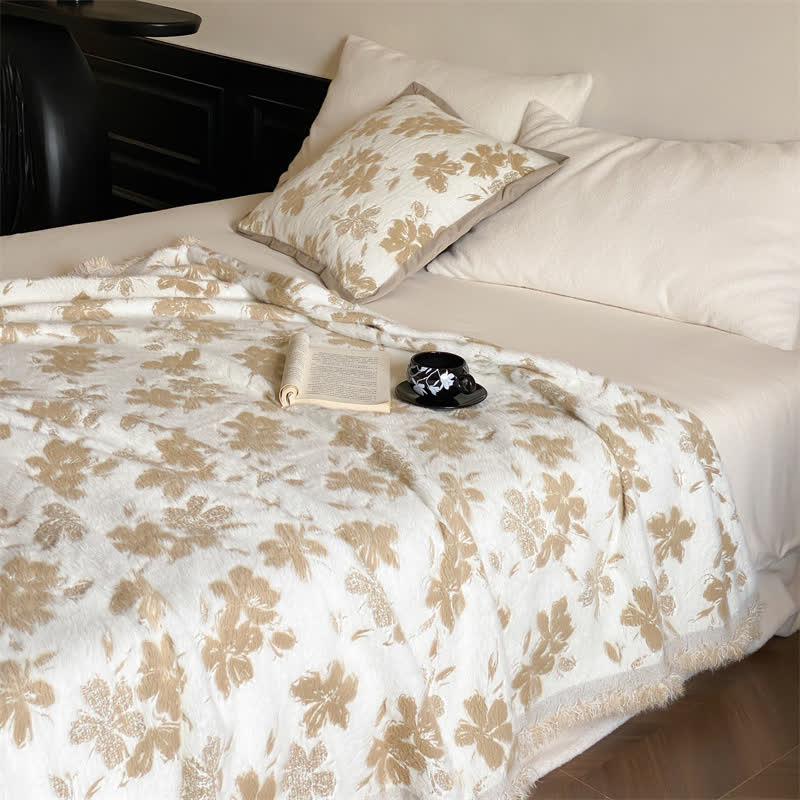 Orange Blossom Soft Throw Blanket - White & Light Coffee - 1pc pillowcase - 18 x 18" - image 10