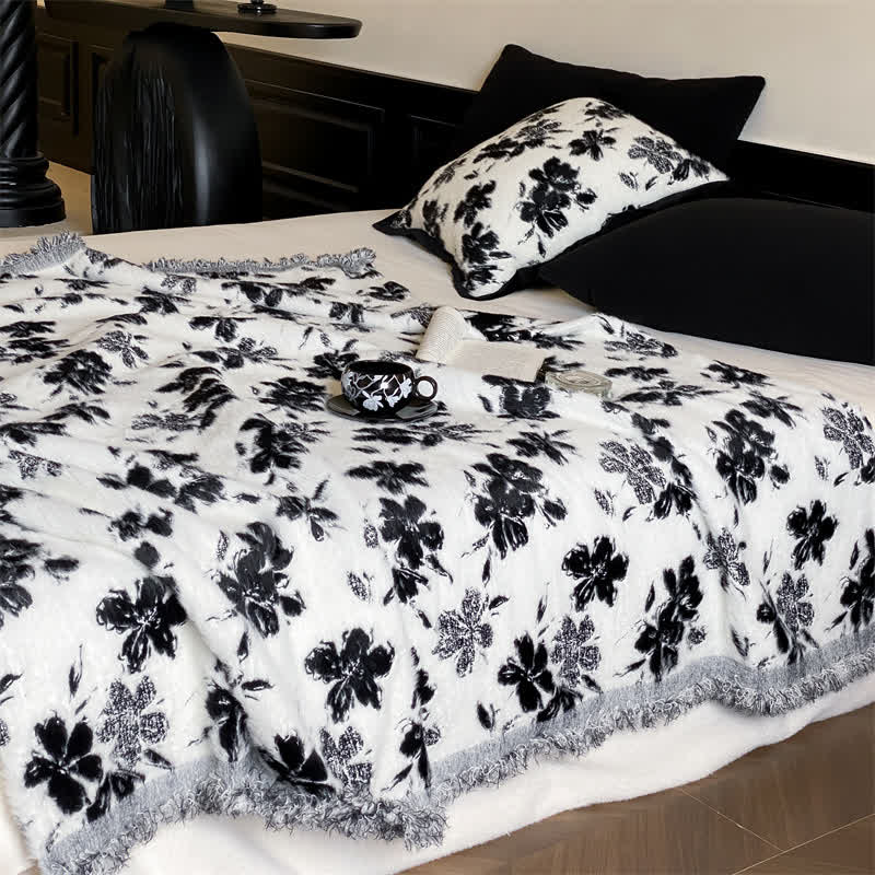 Orange Blossom Soft Throw Blanket - White & Black - 1pc pillowcase - 18 x 18" - image 0