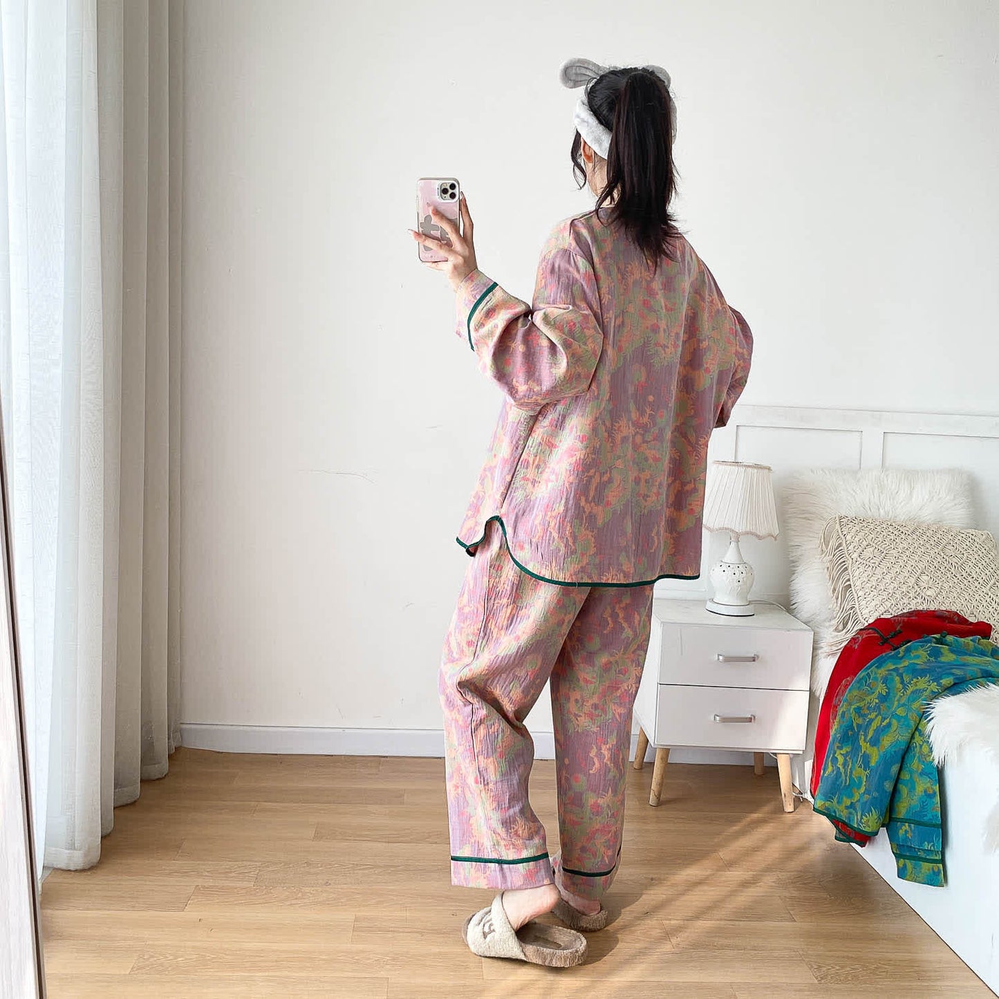 Plus-size Bright Cotton Gauze Pajama Set - image 8