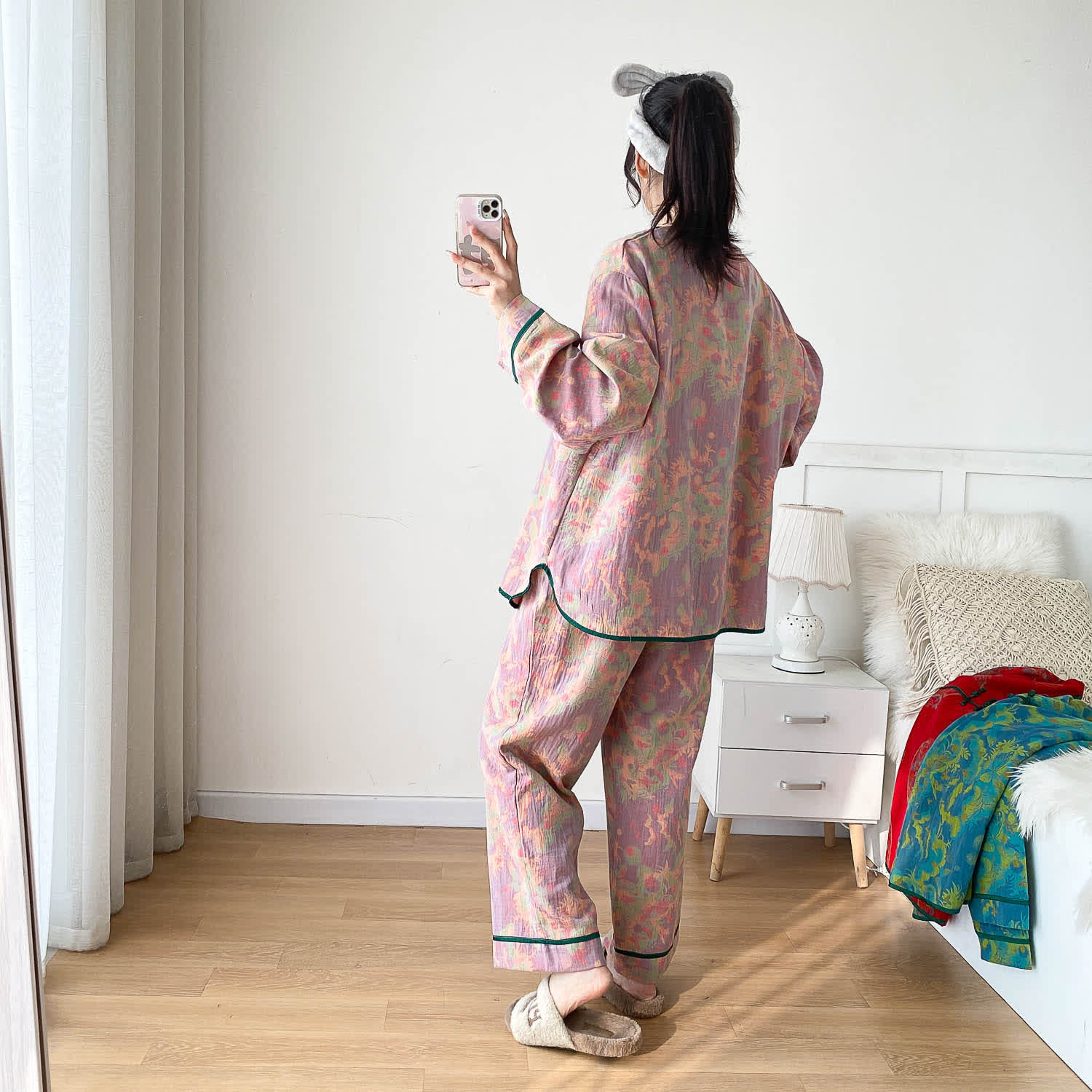 Plus-size Bright Cotton Gauze Pajama Set - image 8