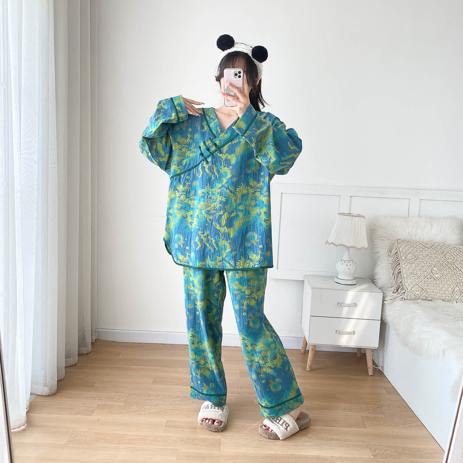 Plus-size Bright Cotton Gauze Pajama Set - image 1