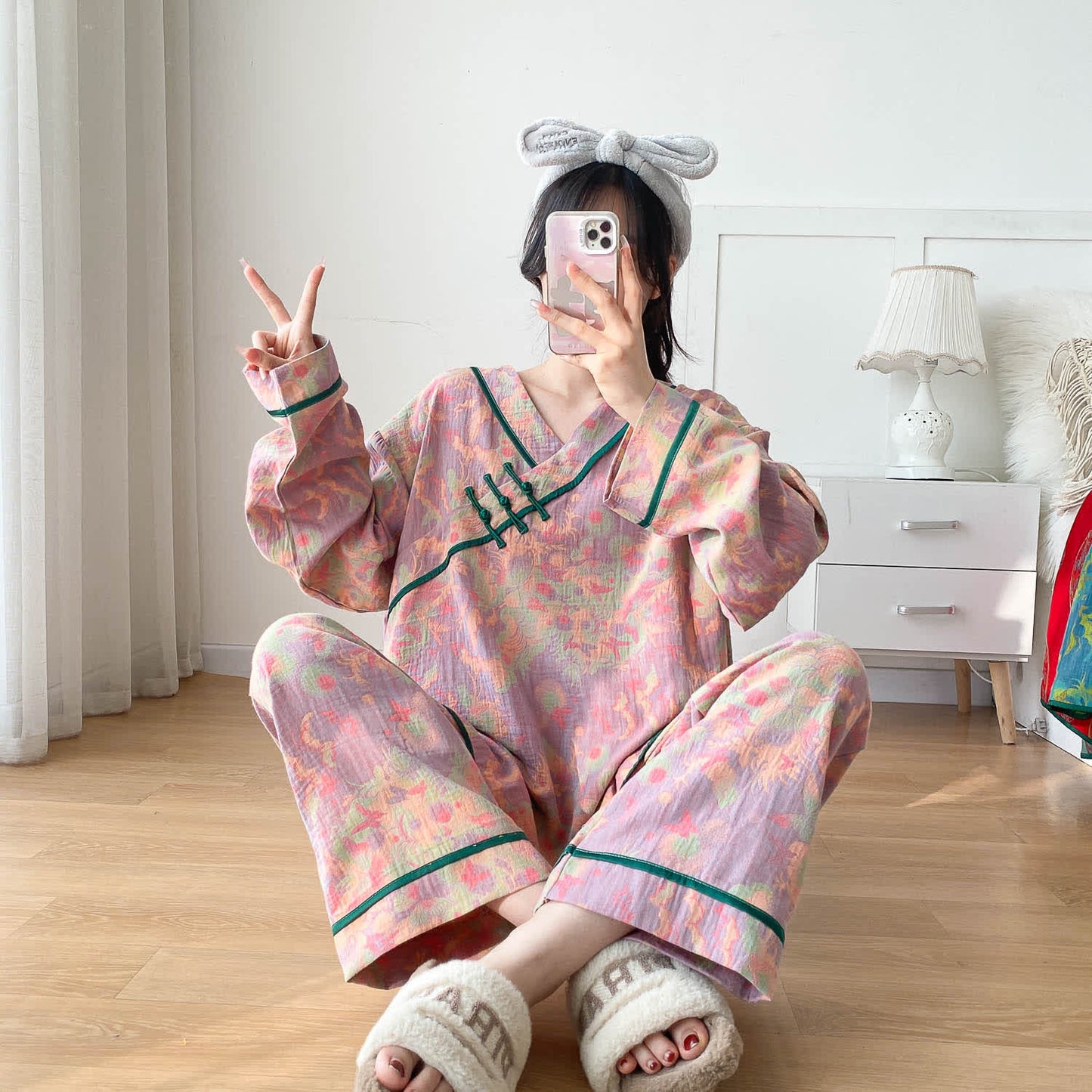 Plus-size Bright Cotton Gauze Pajama Set - image 7