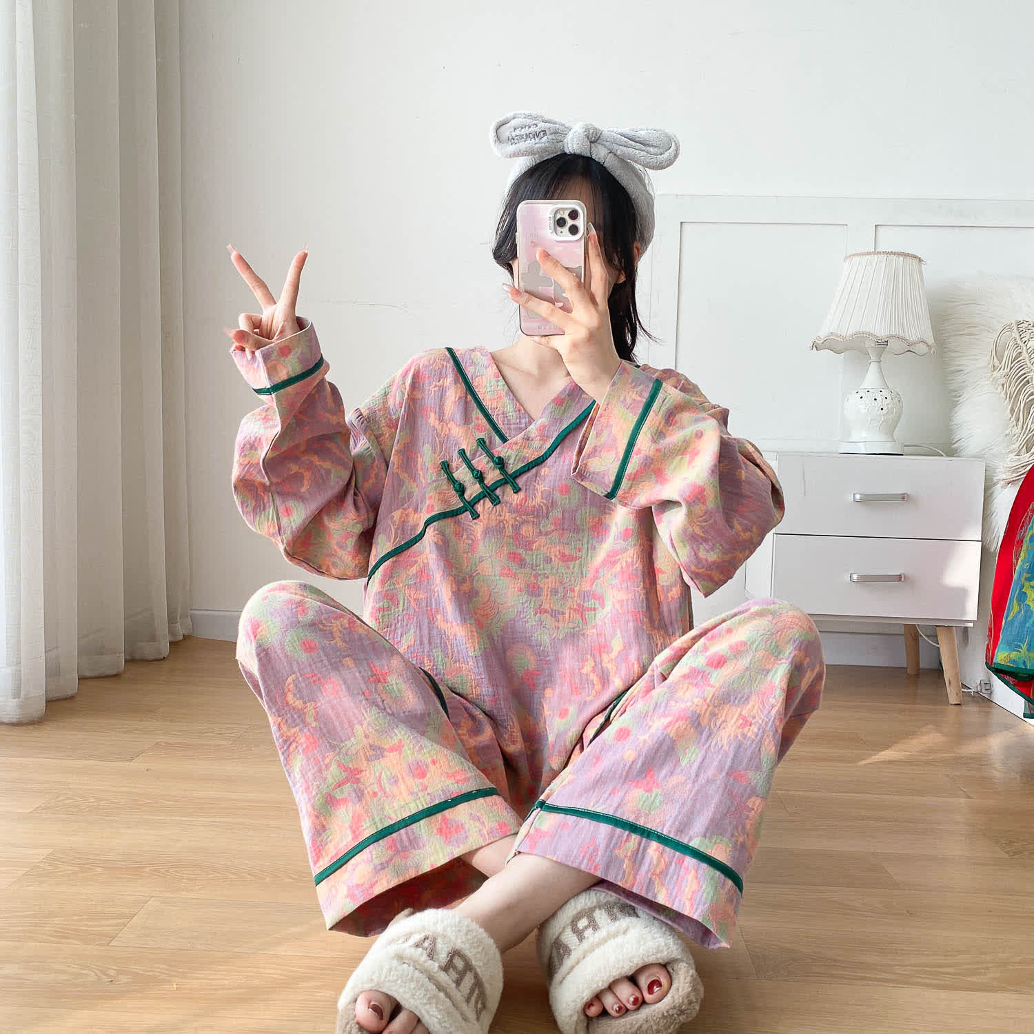 Plus-size Bright Cotton Gauze Pajama Set - image 7