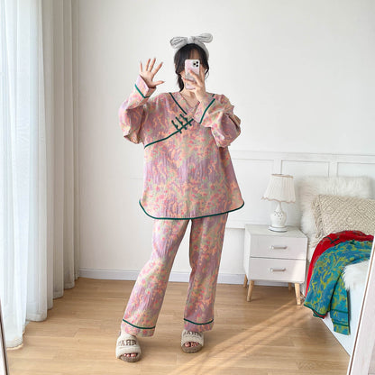 Plus-size Bright Cotton Gauze Pajama Set - Pink - 5XL - image 6