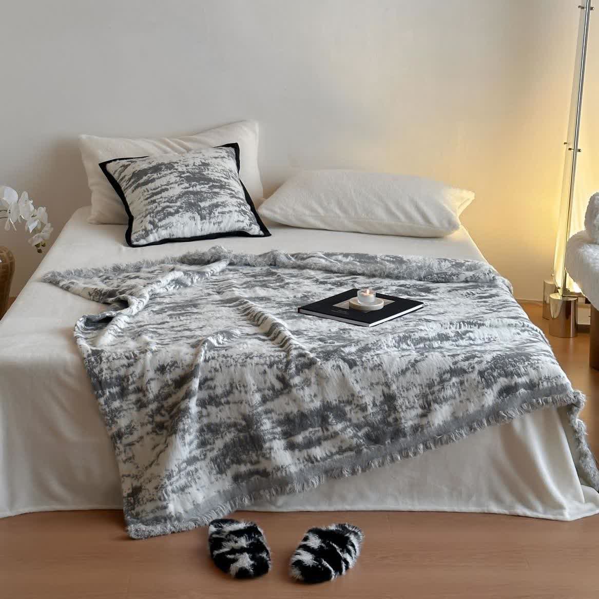 Faux Mink Ink Style Reversible Throw Blanket - image 0