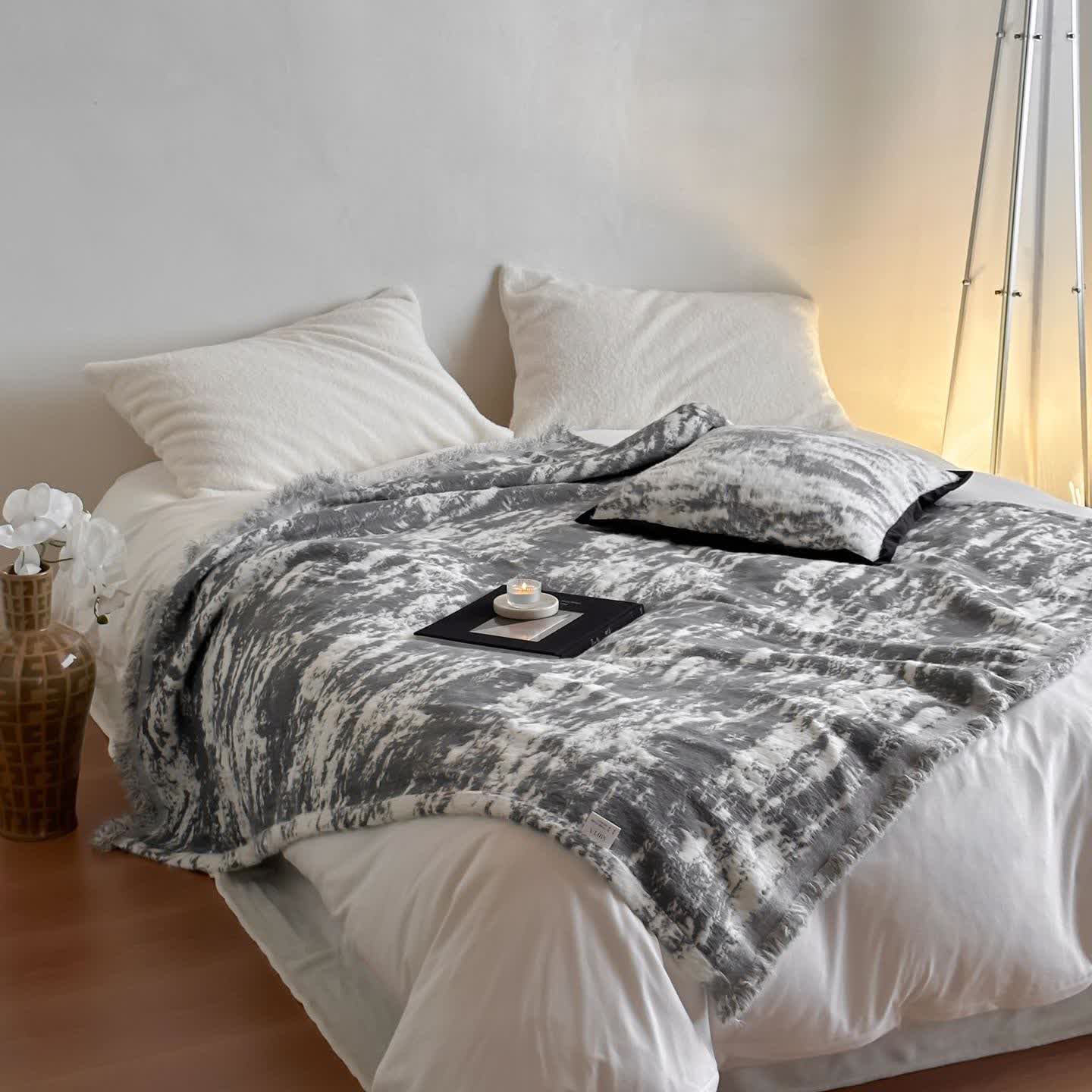 Faux Mink Ink Style Reversible Throw Blanket - image 6