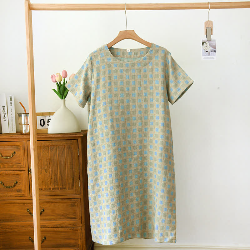 Pure Cotton Yarn-dyed Jacquard Nightdress - Green - XL - image 11
