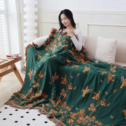 Bird & Flower Cotton Gauze Reversible Quilt - image 14