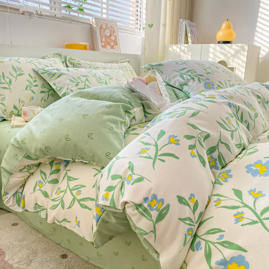 Refresh Floral Pure Cotton Bedding Set(4PCS) - Bedding Set (Fitted Sheet Style) - Queen - image 0
