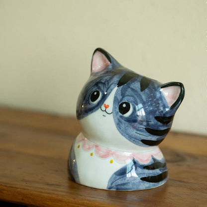 Cute Cat Creative Hand-painted Ceramic Vase - Blue - 4.72'' H X 4.72'' L X 3.15'' W - image 12