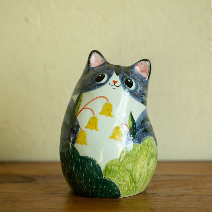 Cute Cat Creative Hand-painted Ceramic Vase - Blue - 6.10'' H X 4.13'' L X  4.33'' W - image 11