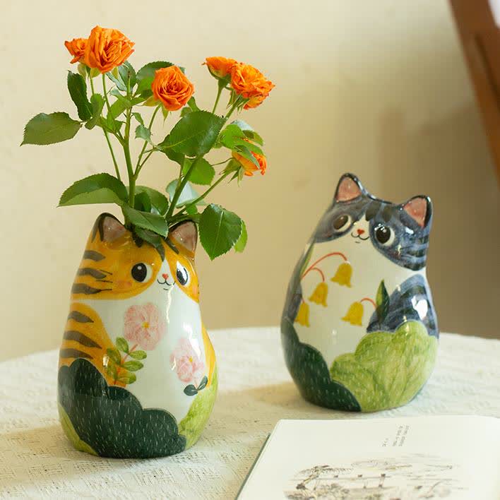 Cute Cat Creative Hand-painted Ceramic Vase - image 0
