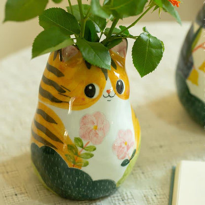 Cute Cat Creative Hand-painted Ceramic Vase - Yellow - 6.10'' H X 4.13'' L X  4.33'' W - image 7