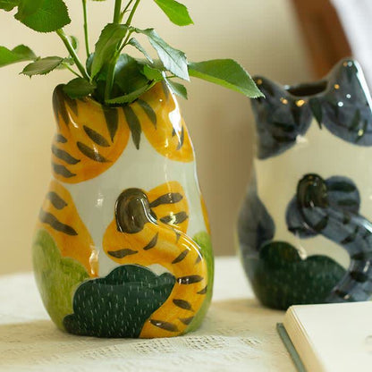 Cute Cat Creative Hand-painted Ceramic Vase - image 2