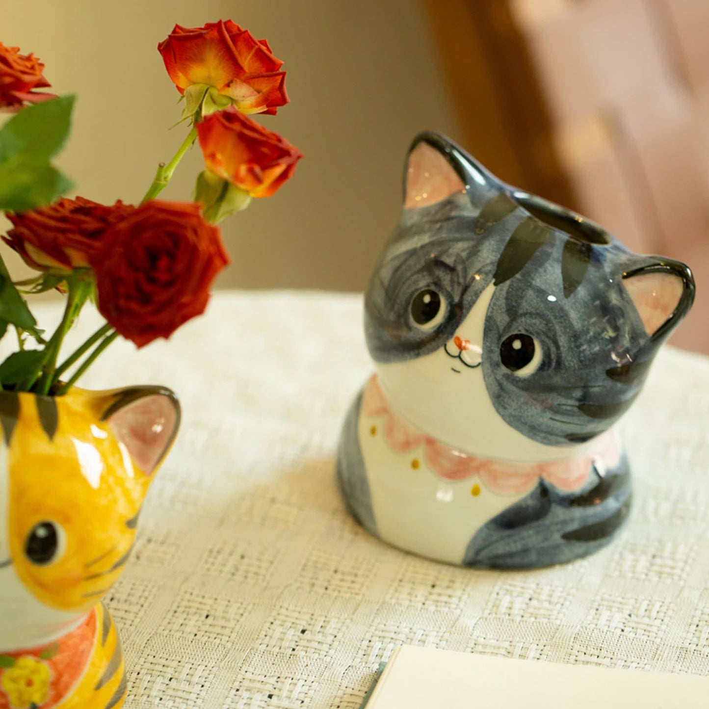 Cute Cat Creative Hand-painted Ceramic Vase - image 3
