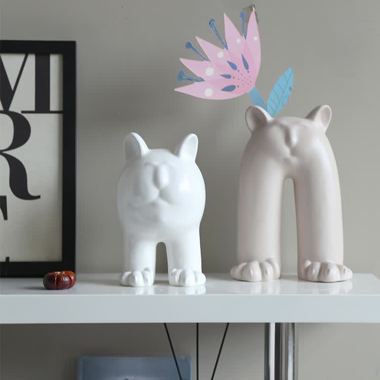Cream Cat Ceramic Vase Ornament - image 2