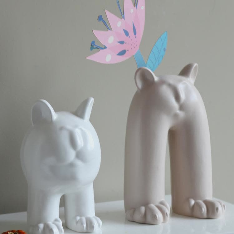Cream Cat Ceramic Vase Ornament - image 0