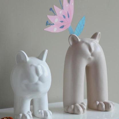 Cream Cat Ceramic Vase Ornament - image 0