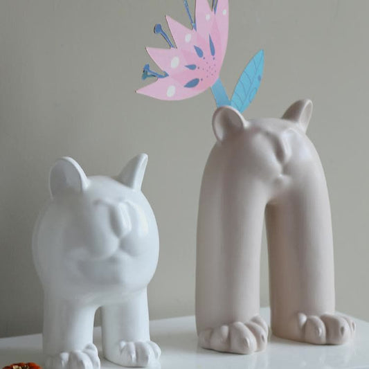 Cream Cat Ceramic Vase Ornament - image 0