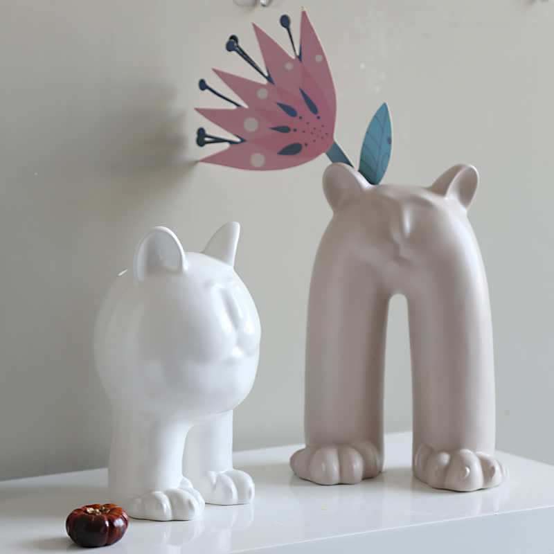 Cream Cat Ceramic Vase Ornament - image 1