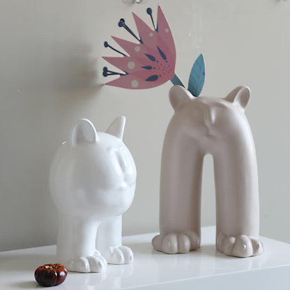 Cream Cat Ceramic Vase Ornament - image 1