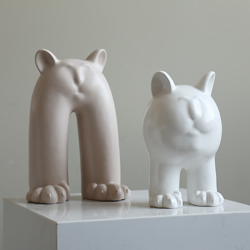 Cream Cat Ceramic Vase Ornament - image 3